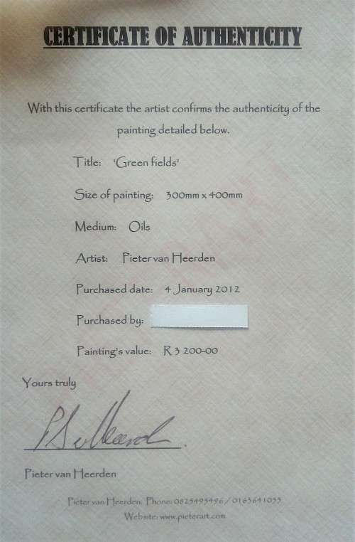 Pieter van Heerden, "Green Fields" (oil on canvas)