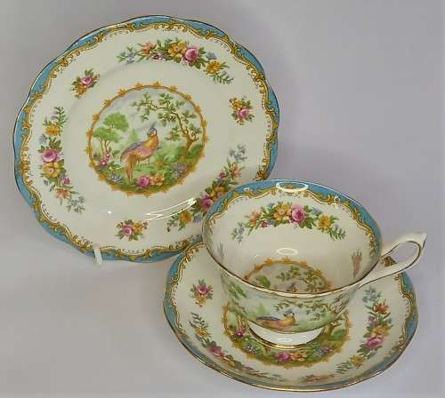 Royal Albert `Chelsea Bird` (Turquoise) Trio *RARE*