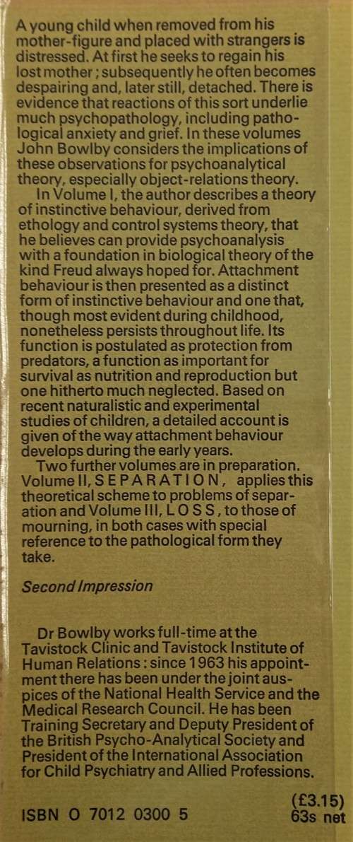 John Bowlby, Attachment and Loss, vol. 1: Attachment