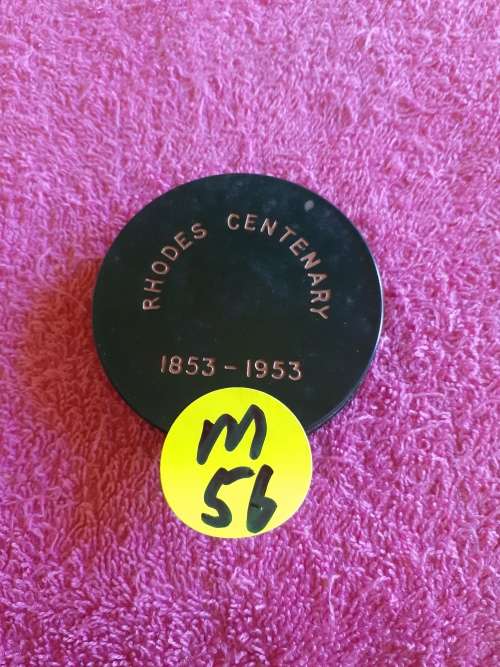 Green Coin Holder Box Round. Rhodes Centenary 1853-1953