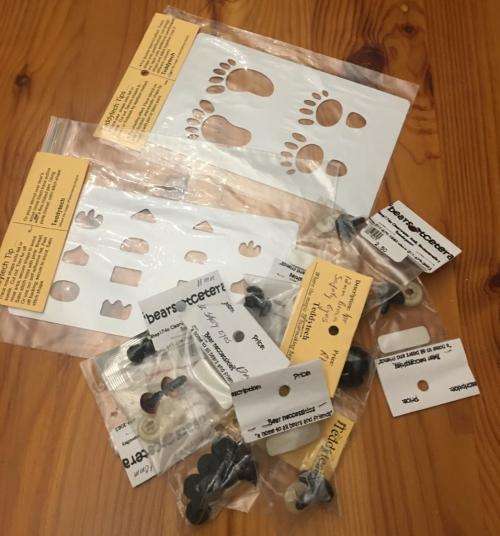 TEDDY BEAR PATTERNS, JOINTS, SCREWS, PINS, EYES, NOSE AND MATERIALS