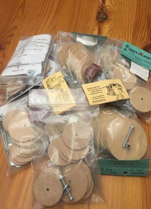 TEDDY BEAR PATTERNS, JOINTS, SCREWS, PINS, EYES, NOSE AND MATERIALS