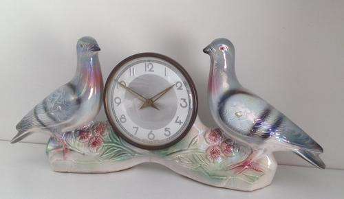 1940`S ART DECO PORCELAIN PIGEON MANTEL CLOCK