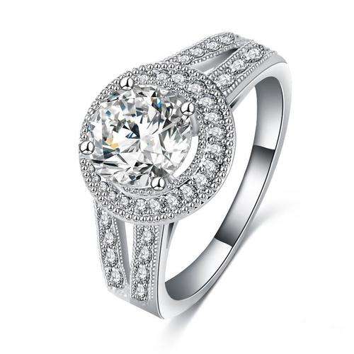 New Platinum Plated Micro Pave AAA Cubic Zircon Engagement Ring - Size 7