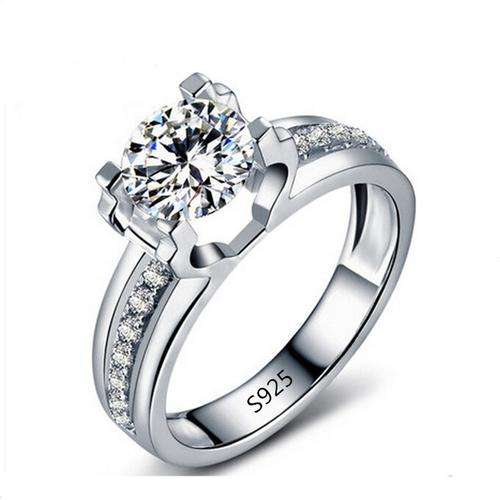 Stirling Silver Plated Engagement Ring  cz diamond - Size 7