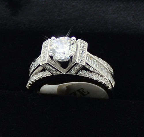 925 Stirling Silver Filled Eiffel Tower White Topaz Gemstone Engagement Ring- Size 7