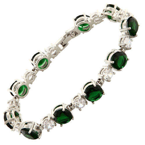 Charming! Green Emerald 18K White Gold Tennis Bracelet