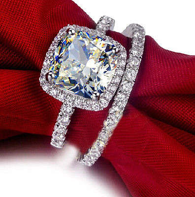 Stunning 925 Sterling Real Pure Silver Double Set rings 4ct Lab Created Diamond-Size 7