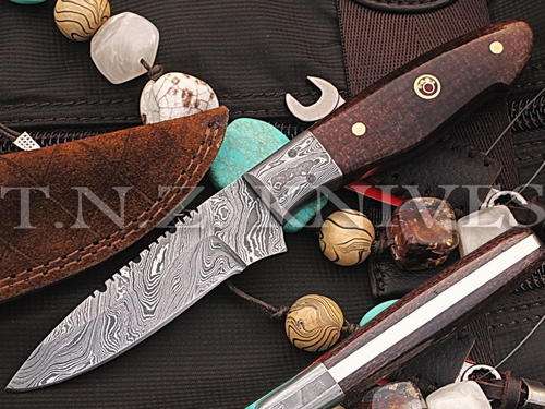 CUSTOM MADE DAMASCUS SKINNER KNIFE WITH SHEATH