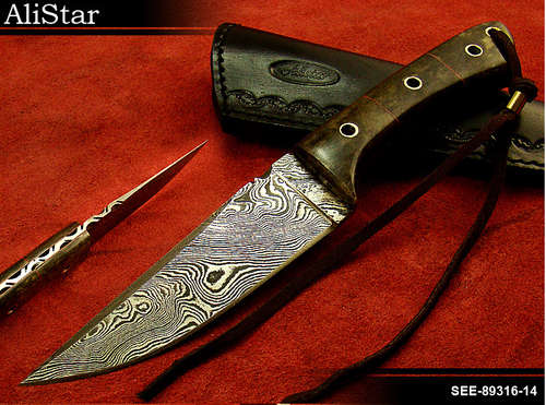 CUSTOM HANDMADE DAMASCUS HUNTING SKINNER KNIFE WITH LEATHER SHEATH
