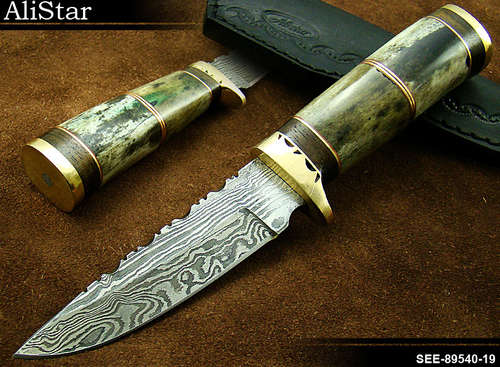 CUSTOM MADE DAMASCUS SKINNER KNIFE WITH SHEATH
