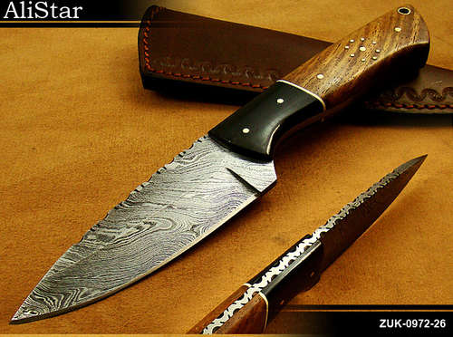 CUSTOM HANDMADE DAMASCUS HUNTING SKINNER KNIFE WITH LEATHER SHEATH