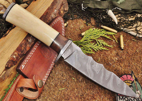 CFK USA Handmade Custom Damascus 3/16" Elk Bone Marine Combat Fighter Knife