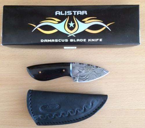 CUSTOM HAND MADE DAMASCUS SKINNER WITH LEATHER SHEATH AND BOX