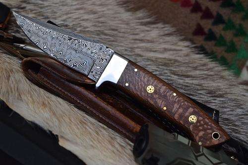 CFK USA Custom Handmade Damascus Leopard Wood Hunter Skinner Camp EDC Knife