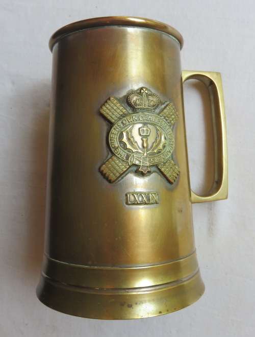 QUEENS OWN CAMERON HIGHLANDERS BRASS MUG-PRESENTATED TO IKE 11/07/57 WO ADEN