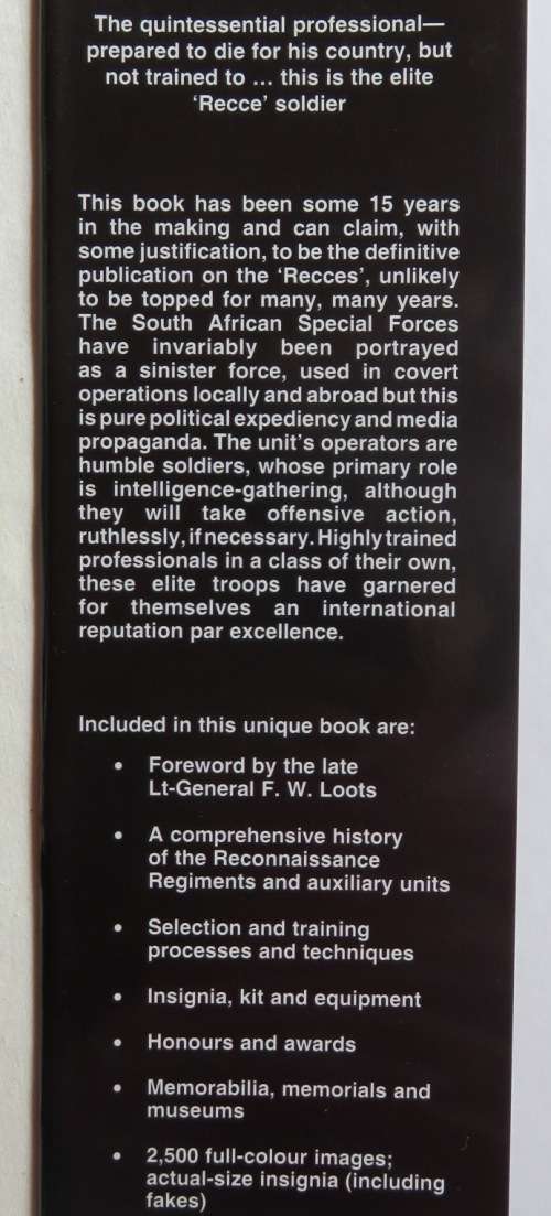 RECCE-A COLLECTORS GUIDE TO THE HISTORY OF THE SA SPECIAL FORCES-HARD COVER WITH DUST COVER-CONDITIO