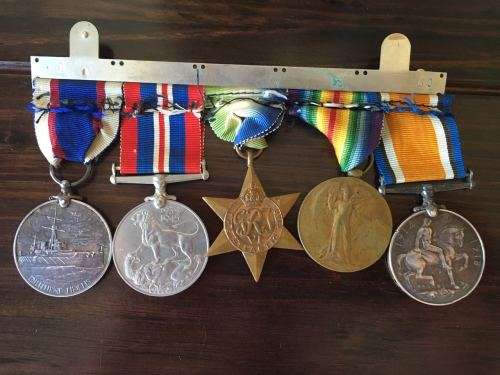 FULL SIZE ROYAL NAVY WW1 & WW2 MEDAL GROUP TO THE SAME PERSON-WW1 MEDALS NAMED TO J 80756 J.F.W. COL