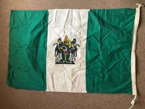ORIGINAL RHODESIAN FLAG-DOUBLE SIDED,STITCHED,MATERIAL FLAG-LABELLED-MEASURES 120X80 CM