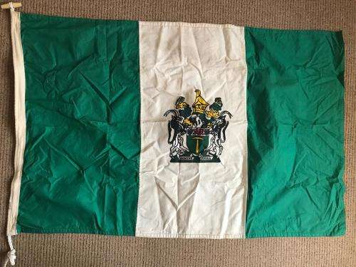 ORIGINAL RHODESIAN FLAG-DOUBLE SIDED,STITCHED,MATERIAL FLAG-LABELLED-MEASURES 120X80 CM