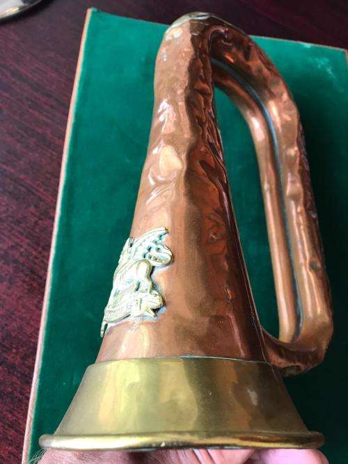 ORIGINAL BUGLE WITH MARKINGS & BADGE FOR 3RD FOOT BUFFS BADGE WORN FROM 1890'S
