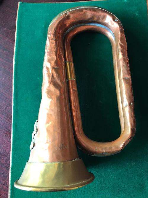 ORIGINAL BUGLE WITH MARKINGS & BADGE FOR 3RD FOOT BUFFS BADGE WORN FROM 1890'S