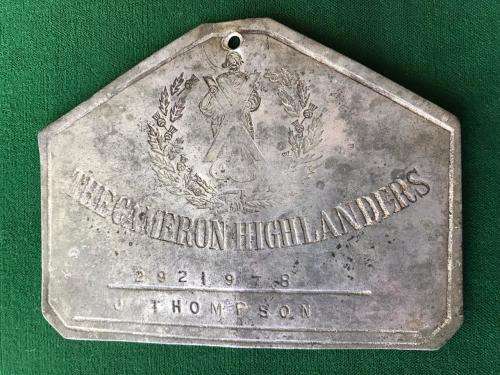 BOER WAR-CAMERON HIGHLANDERS VICTORIAN BED PLATE