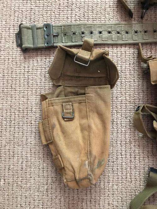 RHODESIAN WEBBING,FOLLOWING SOLD TOGETHER-LARGE BACK PACK,BELT,KIDNEY(SKELETON) KIT,GROUNDSHEET COVE