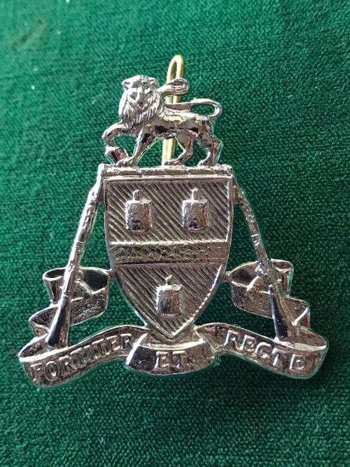 JOHANNESBURG REGIMENT CHROME CAP BADGE-WORN FROM 1970'S- 2 LUGS