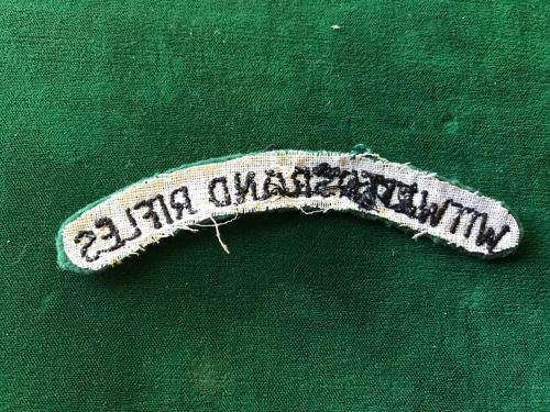 WITWATERSRAND RIFLES CLOTH SHOULDER TITLE 1947-1970'S
