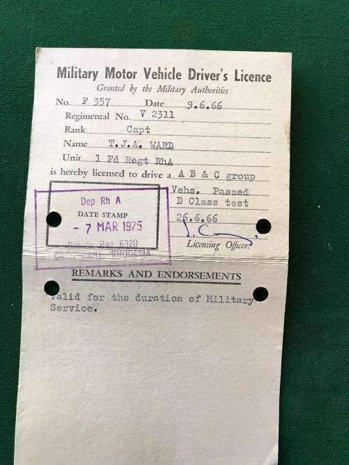 SADF PERIOD MILITARY DRIVER'S LICENCE