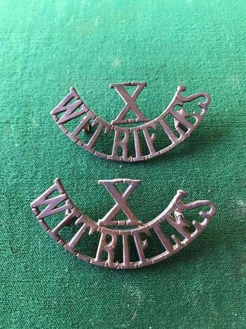 WITWATERSRAND RIFLES SHOULDER TITLE PAIR-1913-1932- LUGS INTACT