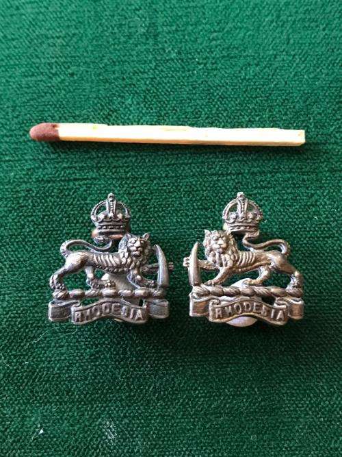 SOUTHERN RHODESIA STAFF CORPS OFFICERS MESS DRESS COLLAR BADGE PAIR-LUGS INTACT