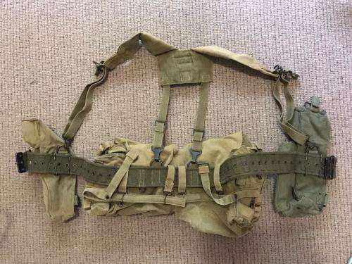 RHODESIAN WEBBING-PADDED YOKE WITH SKELETON KIT,BELT,AMMO AND RADIO POUCH-EXTENDED LENGTH ON BELT IS