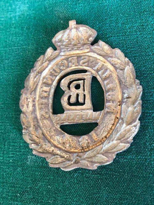 BECHUANALAND RIFLES,BRASS SLOUCH HAT BADGE-WORN 1900-1902-BOER WAR NO LUGS- EXTREMELY SCARCE