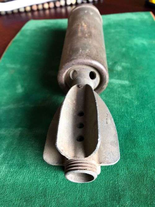 BRITISH 2 INCH MORTAR BOMB- 1939-1950`S-USED BY BRITISH TROOPS THROUGHOUT THE WORLD-MEASURES 23 CM-I