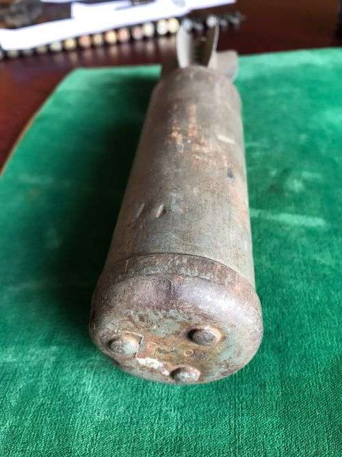 BRITISH 2 INCH MORTAR BOMB- 1939-1950`S-USED BY BRITISH TROOPS THROUGHOUT THE WORLD-MEASURES 23 CM-I