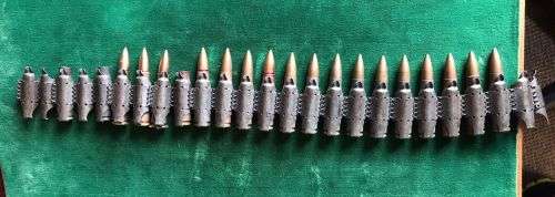 7,62 X 39 MM RUSSIAN SHORT STEEL CASE MACHINE GUN BELT- BORDER WAR PERIOD-TOTAL LENGTH 39.5 CM