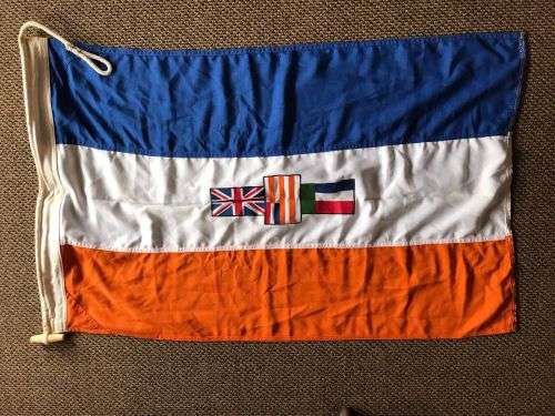 OLD SA STORM FLAG-POLYESTER -MEASURES 90 X 60 CM-VERY GOOD CONDITION-FLAG IS DATED 1983
