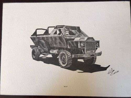 RHODESIA-COLIN EYRE PRINT-MILITARY VEHICLES OF RHODESIAN BUSH WAR-1980-42,5X30 CM AND GLUED ON CHIP-
