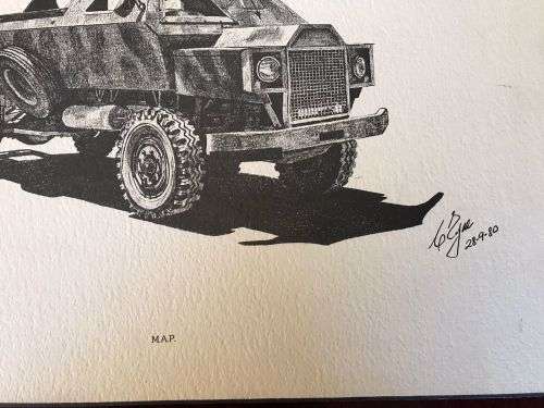 RHODESIA-COLIN EYRE PRINT-MILITARY VEHICLES OF RHODESIAN BUSH WAR-1980-42,5X30 CM AND GLUED ON CHIP-