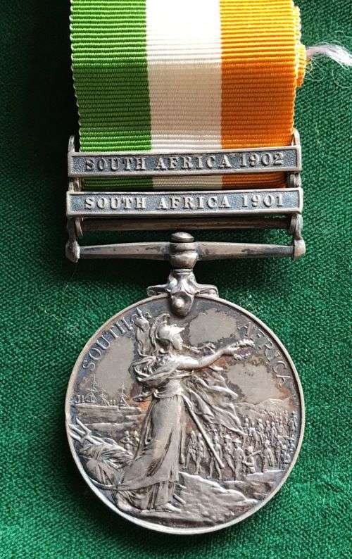 BOER WAR,FULL SIZE KSA NAMED TO 4974 PTE  M. COSTELLO R.L. DUBLIN FUS- 1901and 1902 CLASPS