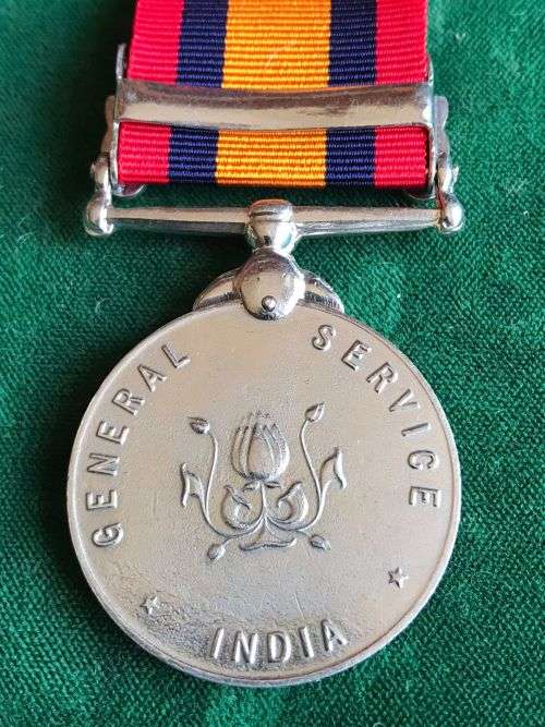 FULL SIZE INDIA GENERAL SERVICE MEDAL WITH JAMMU AND KASHMIR 1947-48 CLASP-NAMED TO 1058 HAV-CLK KAR
