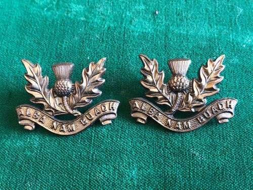 TRANSVAAL SCOTTISH COLLAR BADGE PAIR-WORN POST 1902- LUGS INTACT