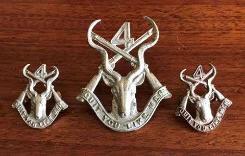 WHITE METAL CAP BADGE-BADGE MEASURES 50X45 MM-SOLD WITH 2X WHITE METAL COLLARS-THIS IS FOR THE 4TH B