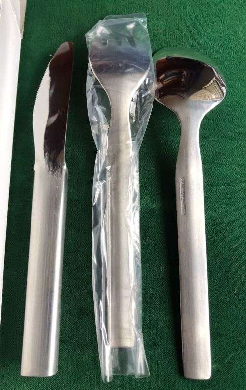 SADF PERIOD `PIKSTEL` KNIFE FORK AND SPOON-CONDITION NEW-NEVER USED-BOXED-STAINLESS STEEL