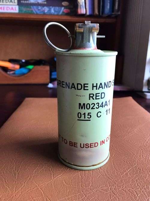 SADF PERIOD COLOURED (RED) SIGNAL, SMOKE GRENADE -INERT