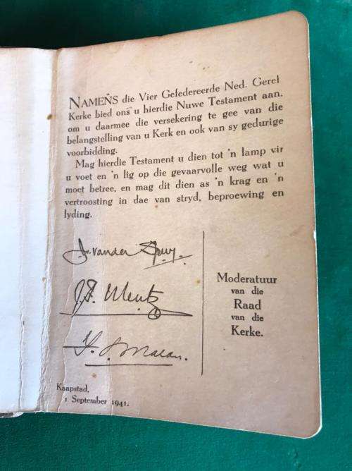 WW2 POCKET SIZE BIBLE ISSUED TO SOUTH AFRICAN TROOPS