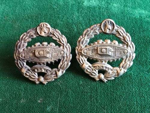 SA TANK CORPS COLLAR BADGE PAIR-WORN 1961-1943-LUGS INTACT