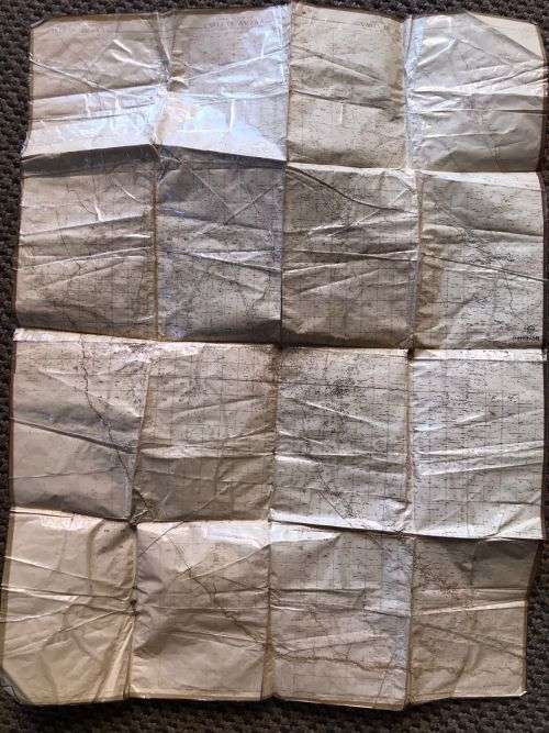 A PRINTED FINE GAUZE WATERPROOF MAP OF THE OPERATIONAL AREA-USED BY RENIER HUGO DURING OPS COOLIDGE-